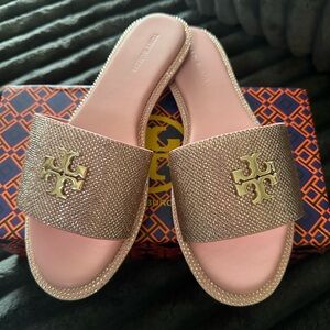 Tory Burch Pink and Gold Slide Sandals
